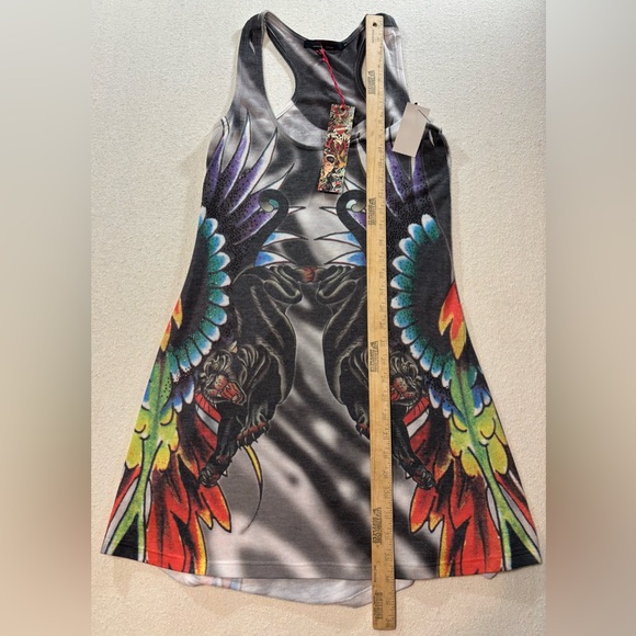 Ed Hardy Panther Swan Tattoo Tank Dress M Rhinestone Y2K Goth Festival Chic - Picture 5 of 9